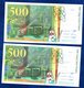 LOT 2 BILLETS 500FR CURIE FRANCE TTB++++++++++++ - 500 F 1994-2000 ''Pierre Et Marie Curie''