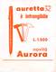07597 "CARTA ASSORBENTE PUBBLICITARIA AURETTA 32 - AURORA" ORIG. - Formato Piccolo : 1941-60