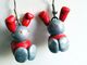 Boucles D'oreilles Enfant, Lapinou, Gris Rouge, Bijoux Fait-main, Travail Artisanal, Achat Solidaire, Aide Humanitaire, - Aretes