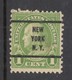 USA Franklin LIGHT GREEN 1 C. Pre-canceled Stamp New York, NY - Prematasellado