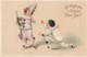 New Year Greetings, Harlequin Children Champagne, C1910s Vintage Embossed Postcard - New Year