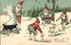 GOD JUL!, Swedish Christmas Postcard, Gnomes Catching Pigs For Dinner (1909) - Other & Unclassified