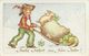 2 AKs Neujahr New Year Kinder Geld Schweinchen Uhr Zifferblatt Sporn Color ~1940 # - Nieuwjaar