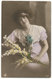 Young Woman With Flowers, 1914 Postcard Used As Birthday Card - Other & Unclassified