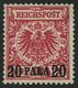 DP TÜRKEI 7e *, 1899, 20 PA. Auf 10 Pf. Dunkelrosa, Falzrest, Pracht, Fotoattest Jäschke-L. - Turquia (oficinas)