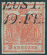 ÖSTERREICH BIS 1867 3XR O, 1850, 3 Kr. Karmin, Handpapier, Geripptes Papier, Mit Interessanter Farbauslassung Unten, Pra - Used Stamps