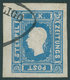 ÖSTERREICH BIS 1867 16a O, 1858, 1.05 Kr. Hellblau Mit Teilabschlag PIEVE DI SOLOGO, Voll-überrandiges Prachtstück, Foto - Gebruikt