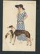 Illustrateur Nanni, Femme Au Chien Levrier. Woman With A Greyhound Dog. - Nanni