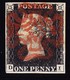 SG#1 One Penny Black Vollrändig - Roter Zentrierter Malteserkreuz Stempel - Platte 6 - Gebruikt