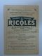 Cartoncino Pubblicitario "ALCOOL DE MENTHE RICOLES" Franca 1900 - Pubblicitari