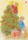 Children Decorating The Christmas Tree - Kittens Playing - Pitkäranta - Red Cross 1991 - Suomi Finland - Postage Paid - Croix-Rouge