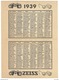 Calendrier 1939 Optique Zeiss Punktal // Vercasson , Saint-Etienne ( Jumelles, Lunettes ) - Petit Format : 1921-40