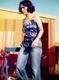 Photo Originale Camping, Caravane Et Pin-Up Hippie Sexy Chic Dans Son Jean Vers 1970 - Pin-ups