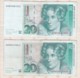 5 Billets De 20  Deutsche Mark 1993 - 20 Deutsche Mark