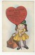 VALENTINE'S DAY, Girl Holding Heart Shaped Sign "Help Wanted, Male", Old Linen Postcard - Saint-Valentin