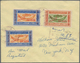 Jemen: 1947, 2 X 6 B Blue/orange And 10 B Brown/green, Each With Red Overprint "SANA'A - NEW YORK / - Yemen