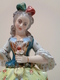 Antigua Figura De Porcelana (licorera, Bote). Mujer Sentada Con Abanico Y Perro. Estilo Viejo París. - Otros & Sin Clasificación