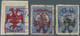 Albanien: 1913, Double Headed Eagle Overprints, 1pi. Blue, Two Used Copies With RED Overprint (sligh - Albanie