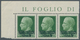 Albanien: 1940, Not Issued Overprints On Italy, 5q. On 25c. Green, Horizontal Strip Of Three From Th - Albanië