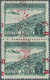 Albanien: 1952, Airmail Stamp 5 Lek In A Vertical Pair With Strongly Shifted Red Imprint, Always Min - Albanië