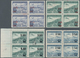 Albanien: 1952, Airmail Stamp 2 Lek And 5 Lek With Red Overprint In Blocks Of Four (lightly Folded), - Albanien