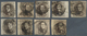 Belgien: 1851/1854, 10c. Brown, Group Of Nine Used Marginal Copies, Mainly Full Margins At Other Sid - Lettres & Documents