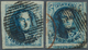 Belgien: 1851, 20c. Blue, Two Used Copies Of Fresh Colour: One Stamp With Huge Margins All Around, O - Covers & Documents