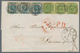 Dänemark: 1854 2s. Blue Horizontal Strip Of Three And 1858 8s. Green Horizontal Strip Of Three As Co - Used Stamps