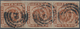 Dänemark: 1854 4s. Redish Brown, 2nd Printing, Plate II, Vertical Strip Of Three (Pos. 5/15/25), Use - Gebraucht