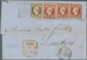 Frankreich: 1856. Napoleon III, 80 C Carmine, Three Singles, And 40 C Orange (oxidated), All Tied By - Covers & Documents