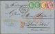 Frankreich: 1870/1872/1875. 40 C Orange, 2x 5 C Green And 80c Karmin, Glued Overlaping, On Folded Le - Lettres & Documents