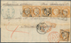 Frankreich: 1870. 40 C Orange "Ceres", 6 Stamps, Five Of Them Overlapping, Tied By Dotted Numaral "1 - Covers & Documents