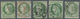 Frankreich: 1871. 5 C Green "Ceres", Perforated, Watermark "LACRIOX", 5 Examples, Neatly Canceld (on - Covers & Documents