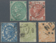 Großbritannien: 1862-1876, Five Different Used Stamps, See SG Numbers. The 1s. Of 1862 With A Short - Sonstige & Ohne Zuordnung