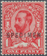 Großbritannien: 1912, 1d. Scarlet, Wm Simple Cipher, Die 1B, With "Specimen" Overprint, Unmounted Mi - Other & Unclassified
