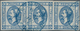 Italienische Post In Der Levante: 1863 15 C. Blue, Imperforate Strip Of Three With Large Margins All - Emissions Générales