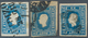 Österreich: 1858, Zeitungsmarke 1.05 Kr. Blau, Drei Gestempelte Farbfrische Werte, Schmal- Bis überr - Unused Stamps