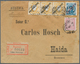 Portugal: 1893 (15.4.), Registered Cover Bearing King Luis 80r. Yellow Horiz. Strip Of Three + King - Sonstige & Ohne Zuordnung