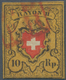 Schweiz: 1850 Rayon II 10 Rp. Schwarz/rot/gelbocker, Sogenannte "Tabakbraun", Type 28 Vom Stein A1-U - Unused Stamps