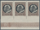 Vatikan: 1945, 1 L Brown/black, Horizontal Strip Of 3 With Imperforated Lower Margin And Bottom Marg - Ungebraucht