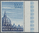 Vatikan: 1953, 1000 L Blue Airmail Stamp "Dome Of St.Peter's Basilica" From Right Sheet Margin With - Unused Stamps