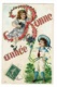 Carte Illustrée Gauffrée - Bonne Année (Enfants, Bouquets De Violettes, Trèfles à 4 Feuilles) Circulé 1907, UPU - Thanksgiving