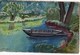 PAYSAGE  BORD D UN LAC  BARQUE  AQUARELLE  REALISEE SUR CARTE POSTALE ANCIENNE  SIGNEE  GESAIRE - Aquarelles