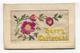 First World War Silk Postcard - Happy Christmas, Red And Pink Flowers - Embroidered