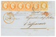 "2F10 Pour Le CHILI" : 1855 40c(n°16)x5 + 10c(n°13) Obl. ROULEAU De POINTILLES FINS Sur Lettre De PARIS Pour VALPARAISO. - 1853-1860 Napoleone III