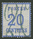 ALSACE LORRAINE - 20c Obl. Cachet Taxe 20 En Bleu. Trés Rare Sur Timbre. Signet JAMET. Superbe. - Andere & Zonder Classificatie