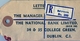 1963 , IRLANDA , ETIQUETA  POSTAL DE ENVIO CERTIFICADO , BALLYHAUNIS - DUBLIN , THE NATIONAL BANK LIMITED - Covers & Documents