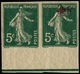 * FRANCE - Poste - 137, En Paire Non Dentelés, Un Ex. Surcharge "Croix-Rouge + 5c", Signé Roumet (Spink): 5c. Vert - Unused Stamps