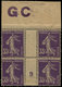 * FRANCE - Poste - 142, Bloc De 4 Millésime "9", Manchette GC Chamois: 35c. Semeuse Violet. - Millesimes