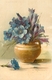 CP ILLUSTREE SIGNEE KLEIN VASE ANSE JAUNE REMPLI DE FLEURS BLEUES - Klein, Catharina